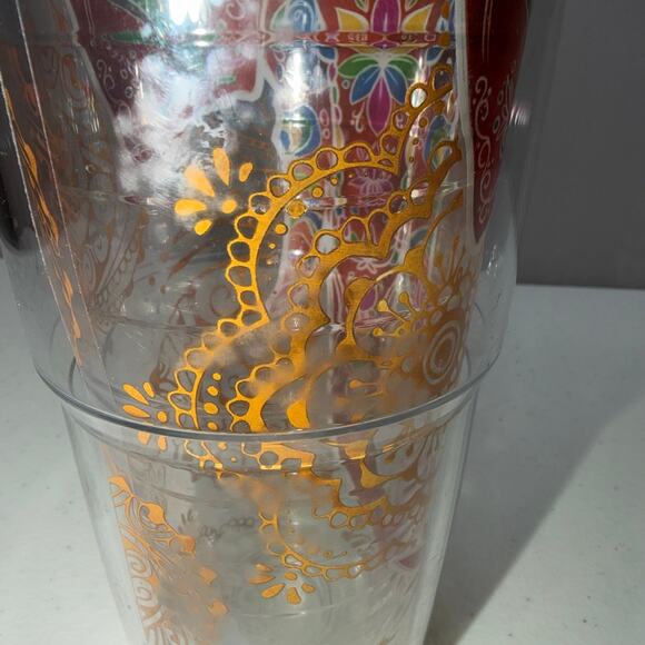 Tervis Mehndi Elephants 24oz Clear Tumbler Wrap Lime Green Lid Mammoth Design - Picture 3 of 5